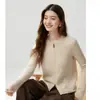Nuevo Abrigo de Cachemir Suéter de Manga Larga Ropa Exterior para Mujer Cuello Redondo Canalé Doble Cremallera Cárdigan Cachemir Puro Versátil
