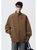 Chaqueta casual tipo bomber de cuello mao estilo americano para hombre, talla grande, holgada, retro, con cremallera, chaqueta deportiva marrón