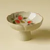 Plato de Fruta de Cerámica con Pie Alto y Esmalte Ceniza Hecho en Fábrica, Bandeja de Bergamota Cerámica para Mesa de Centro de Sala de Estar, Bandeja para Snacks de Granada Pintada a Mano