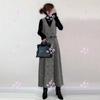 Nuevo chaleco falda de lana a cuadros transfronterizo japonés y coreano chaleco de cuello en V cruzado vestido 986#