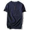 Verão 2022 Estilo Chinês Masculino Algodão e Linho T-shirt de manga curta Masculino de três botões Solid Color plus size Top para Jovens