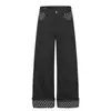 Diseño de patchwork de lunares estilo americano, jeans de pierna recta, unisex, corte holgado, estilo high-street, efecto adelgazante, pantalones largos versátiles