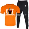 Moda de Comércio Exterior Camiseta Masculina de Manga Curta Calça Terno Casual Gola Redonda Cor Lisa Estampa de Letras Roupa Esportiva Casual