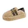 Zapatos de Algodón con Suela Gruesa y Forro de Felpa, Cubierta de Talón de Felpa, Zapatos de Algodón Calientes, Zapatos Peludos para Mujer, Invierno, Hebilla, Uso Bidireccional, Nueva Ropa de Abrigo