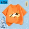 Camiseta de Manga Corta para Niños Ao Bing Verano 2025 Nueva Moda Nacional Infantil Algodón Puro Transpirable de Manga Media Grande para Niños Fresco de Verano