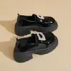 Mocasines de Suela Gruesa de Primavera para Mujer, Zapatos Negros de Cuero con Tacón Grueso de Pedrería Estilo Británico para Primavera y Otoño 2026, Zapatos de Tacón Único para Aumentar la Altura