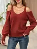 2026 Nuevo Suéter de Punto de Manga Larga Off-the-Shoulder con Tirantes Finos Capa Base Puro Deseo de un Hombro Cuello en V Punto de Otoño Invierno Mujer