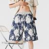 Shorts Masculino de Verão Estampado Floral Calça de Praia Fina Secagem Rápida Estilo Férias Versátil Calça Casual Azul