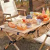 Mesa para Rolinho de Ovo em Madeira de Faia, Mesa Dobrável Portátil de Madeira Maciça para Piqueniques ao Ar Livre, Conjunto de Cadeiras de Camping, Equipamentos e Suprimentos de Camping