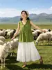 Vestido Chaleco Francés de Tirantes con Cuello en V, Vestido Largo Holgado Estilizador Estilo Coreano para Mujer, Viaje, Vacaciones en la Playa, Estilo Vacacional