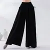 Calça de Dança Clássica para Mulheres, Linho Solto Dupla Camada Cordão Perna Larga Longa, Calça de Prática Chinesa Fluida Relaxada