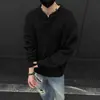 Suéter henley gris estilo americano para hombre, otoño e invierno, alta gama, estilo casual, tejido base, capa interior de ajuste limpio