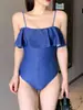 Nuevo Traje de Baño de una Pieza sin Tirantes con Volantes Estilo Ins para Mujer, Nuevo Bikini de una Pieza Sexy Adelgazante que Cubre el Vientre