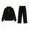 Sudadera deportiva de marca A de alta calidad para otoño e invierno, color sólido reflectante, con cuarto de cremallera, cuello alto con cremallera, conjunto de sudadera holgada para hombre