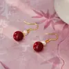Ganchos para Oreja de Plata Pura S999 Estilo Chino Nuevo 10mm Arena Dorada Púrpura, Pendientes Geométricos de Personalidad de Lujo Ligero Minimalista de Nicho, Venta al por Mayor