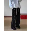 Pantalones de Chándal Rectos Azules Marinos Rasgados para Hombre con Estética de Diseño Americano, Pantalones Deportivos de Bloques de Color, Pantalones Casuales Rectos de Corte Limpio