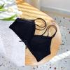 Ropa interior fina para niña estilo japonés sin aro de acero, push-up para busto pequeño, doble tirante, sexy conjunto de brasier de encaje de verano