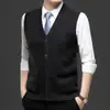 Suéter cárdigan de un solo botón para hombre Otoño Invierno Chaleco de punto liso para hombre Ropa de negocios para hombre Chaleco sin mangas de lana