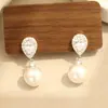 Elegantes Pendientes de Novia Sin Perforaciones, Pendientes Colgantes de Perla, Pendientes Geométricos con Piedras Incrustadas Doradas y Plateadas para Mujer