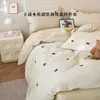 Conjunto de Quatro Peças Jacquard de Algodão Puro Tingido em Fio Algodão Lavado Conjunto de Três Peças para Crianças 100% Algodão Capa de Edredom Lençol com Elástico Roupa de Cama Estilo para Cama de 1,2m