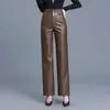 Pantalones Rectos de Cuero PU de Color Sólido de Moda Otoño 2026 para Mujer, Cintura Alta Adelgazantes Versátiles Simples Casuales de Tendencia