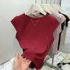 Top de verano de algodón y seda de alta elasticidad con cuello redondo y pequeñas mangas acampanadas para mujer, elegante y versátil para el uso diario, top sin mangas de nicho para mujer