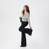 Pantalones de Campana Sueltos Retro Americanos de 2 Colores Caída Versátil Otoño/Invierno Diseño Versátil de Cintura Ajustable Jeans Nuevos para Mujer