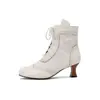 Botas Curtas, Sapatos Femininos de Outono e Inverno, Botas com Cadarço de Salto Grosso, Botas Curtas de Salto Alto Retrô com Recortes Estilo Coreano, Botas Femininas de Tamanho Grande