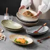 Plato Ovalado de Cerámica Rústica Transfronterizo, Vajilla Cerámica Estilo Retro Japonés, Plato de Mesa para el Hogar, Uso en Restaurante, Alto Valor Estético