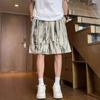 Shorts de Herramienta Tie-Dye Vintage Americano para Hombre Verano Delgados Sueltos Pantalones de Cinco Puntos Rectos Casuales de Longitud Media