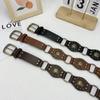 Cinturón retro desgastado de moda Estilo étnico bohemio para mujer Hebilla de metal Costura especial de comercio exterior Cinturón versátil