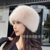 2024 novo chapéu imitação pele de raposa topo plano espessado quente neve moda mongol ecológico chapéu de fada chapéu de princesa