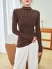 [Hengjia Qzl] Jersey de punto de mezcla de lana y seda con incrustaciones de diamantes para mujer, otoño e invierno, manga larga, cuello alto medio
