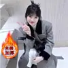 Estilo Coreano Invierno Nuevo Estilo Elegante Engrosado Gris Oscuro Lana Abrigo de Lana de Longitud Media Ceñido a la Cintura Adelgazante
