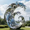 Escultura Grande de Acero Inoxidable Hecha a Medida Anillo Circular Ola Paisaje de Jardín Campus Escultura Emblemática Decoración de Oficina de Ventas de Edificios
