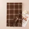 Bufanda Chal Cálido de Cuadros Británicos Vintage para Otoño e Invierno, Versátil Bufanda con Borlas de Imitación Cachemir para Viajes