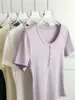 Camiseta de Manga Corta con Cuello Redondo y Hombro Normal, Lyocell Tencel de Alta Elasticidad, Suave y Fresca, para Mujer, Top de Verano Ajustado