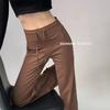 Calça de piso de perna larga com drapeado e cintura alta com cordão, estilo Lu, para yoga, fitness, lazer, calça reta de cintura alta
