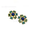 Pendientes Pequeños con Diseño de Girasol en Bronce Antiguo Occidental Chapado en Oro Retro de 18 Quilates con Piedra Natural Azul Verde