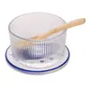Conjunto de 3 Peças Tigela Redonda para Lanche com Colher e Suporte Grego 10 x 10 x 6.5cm Vidro - Lyor