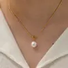 Colar Pingente de Pérola de Água Doce Tendência de Luxo, Estilo Minimalista, Colar de Luxo Leve, Joia de Corrente para Clavícula em Aço Inoxidável