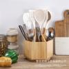 Porta Plumas de Madera Compartimento de Escritorio Caja de Almacenamiento para Papelería Herramientas de Cocina Caja de Almacenamiento para Cuchillo, Tenedor y Palillos Portacubiertos Giratorio