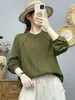 Camisa de gaze de algodão de camada dupla com gola alta e mangas compridas para mulheres, design artístico vintage com linhas plissadas, macia e agradável à pele, top de corte solto