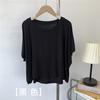 Blusa de Camiseta de Manga Corta con Cuello Redondo de Modal para Mujer Delgada Plisada Casual 2025 Verano Cintura Alta Camiseta Ropa de Baile Top
