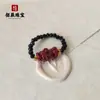Anillo de Cinabrio Piedra Cruda Arena Dorada Púrpura Cuentas Pixiu Flor Rosa Anillo de Espinela Anillo Elástico Suministro en Vivo