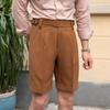 Shorts Casuais de Verão Finos e Ajustados de Cintura Alta Retrô Italiano Britânico Ajustáveis Formais para Negócios Calças de Terno Retas
