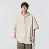 Venta al por mayor transfronteriza Producto nuevo Chaqueta con capucha de media cremallera y manga corta para hombre, Ropa de protección solar de manga corta para exteriores, Marca de moda Medio negra