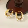 Pendientes de Aro con Forma de C de Colores Retro de Lujo Ligero Francés con Cuentas y Aguja de Plata 925 Diseño Original Pendiente Creativo de Perla para Mujer