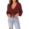 Outono e inverno 2022 nova moda sexy regata cavada feminina europeia e americana camiseta curta com umbigo à mostra decote V manga lanterna