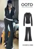 Conjunto esportivo de jaqueta listrada estilo coreano e calça casual para mulheres, novo look completo de início de outono 2026, estilo descontraído